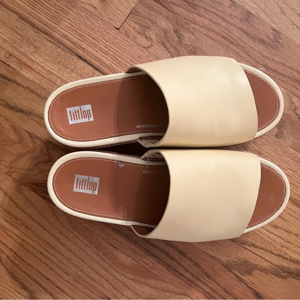 Fit flop Eloise wedge slide. Leather. Butter yellow. Like new and very comfy